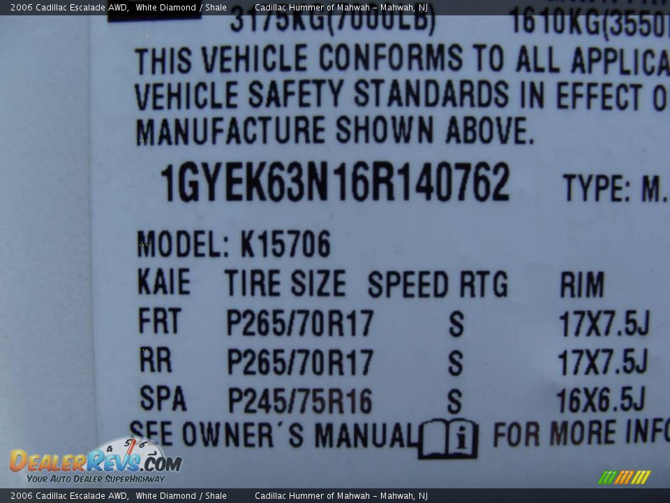 2006 Cadillac Escalade AWD White Diamond / Shale Photo #27