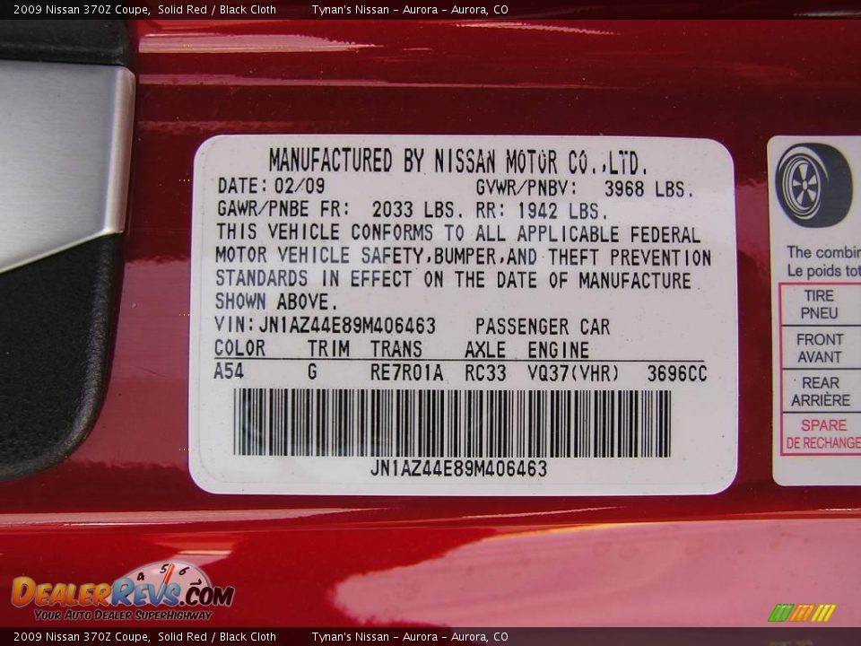 2009 Nissan 370Z Coupe Solid Red / Black Cloth Photo #15