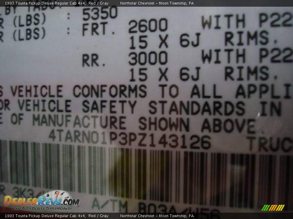 1993 Toyota Pickup Deluxe Regular Cab 4x4 Red / Gray Photo #14