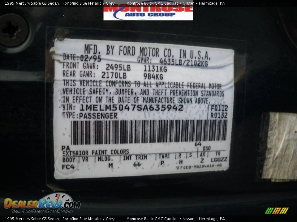 1995 Mercury Sable GS Sedan Portofino Blue Metallic / Grey Photo #11