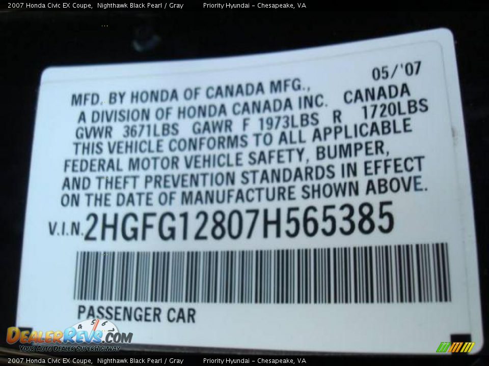 2007 Honda Civic EX Coupe Nighthawk Black Pearl / Gray Photo #21