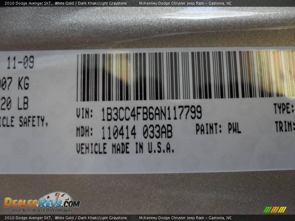 2010 Dodge Avenger SXT White Gold / Dark Khaki/Light Graystone Photo #9