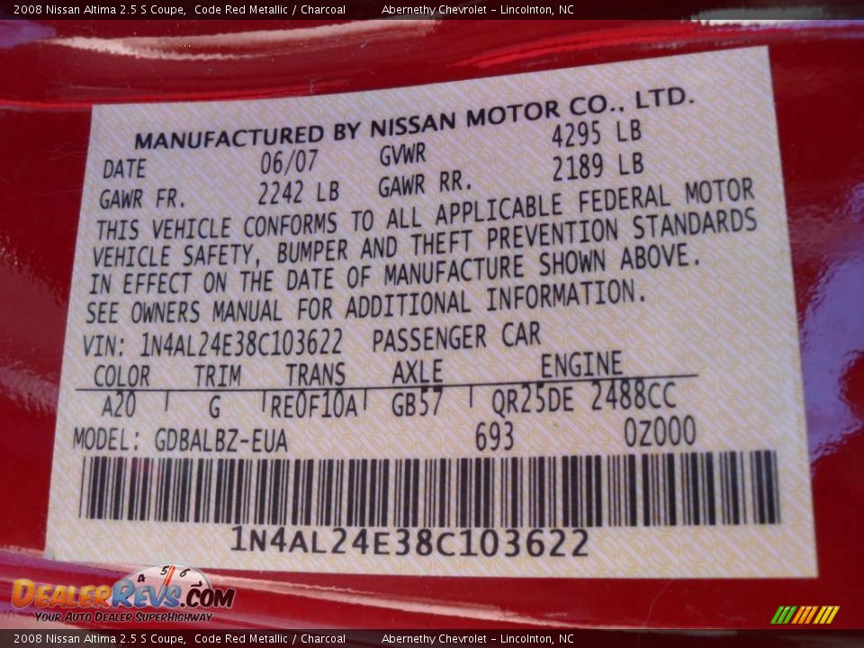 2008 Nissan Altima 2.5 S Coupe Code Red Metallic / Charcoal Photo #9