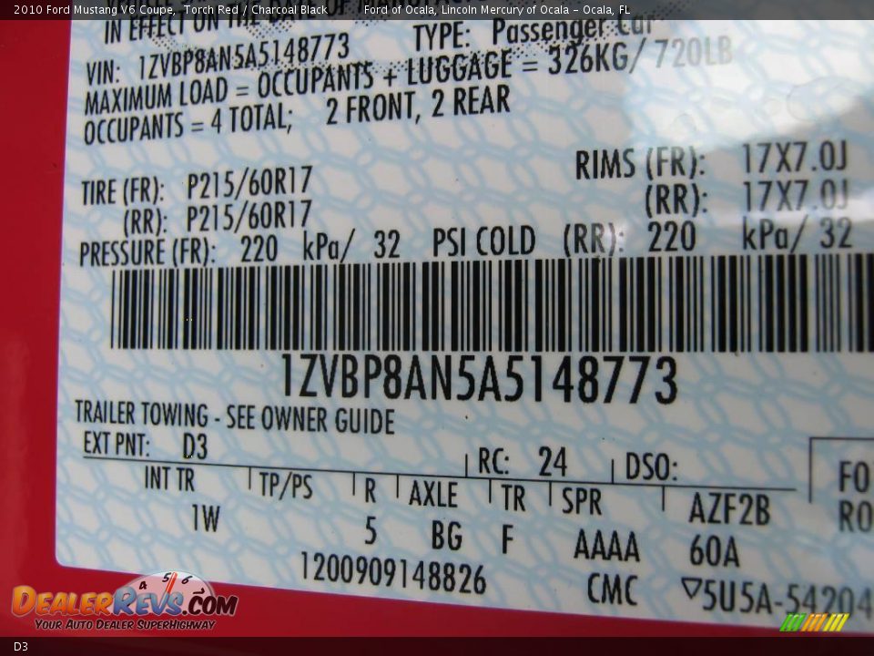 Ford Color Code D3 Torch Red