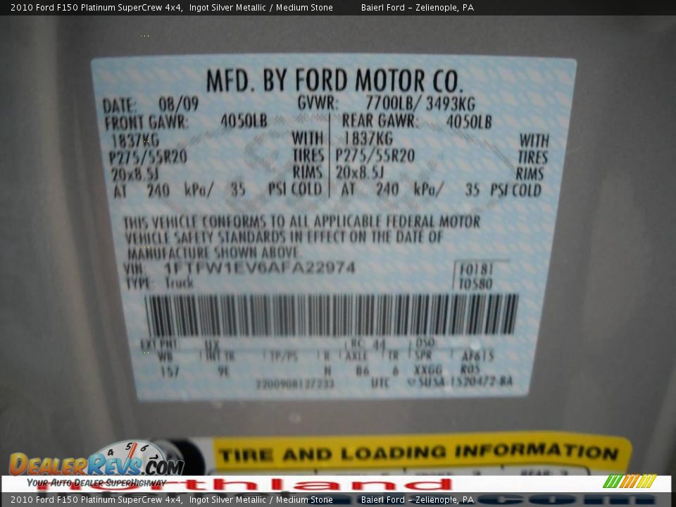 2010 Ford F150 Platinum SuperCrew 4x4 Ingot Silver Metallic / Medium Stone Photo #12