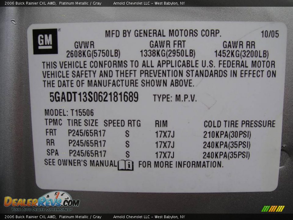 2006 Buick Rainier CXL AWD Platinum Metallic / Gray Photo #17