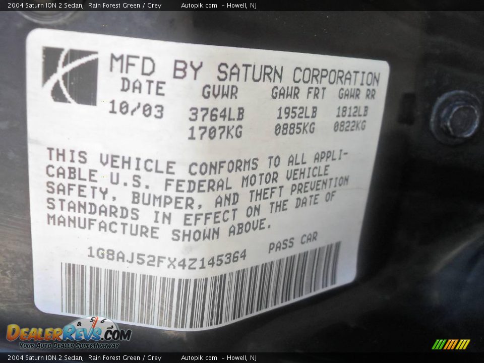 2004 Saturn ION 2 Sedan Rain Forest Green / Grey Photo #14