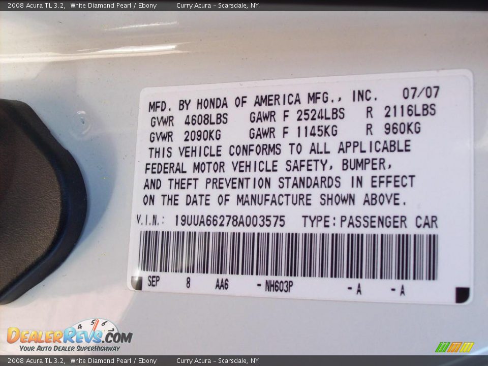 2008 Acura TL 3.2 White Diamond Pearl / Ebony Photo #25