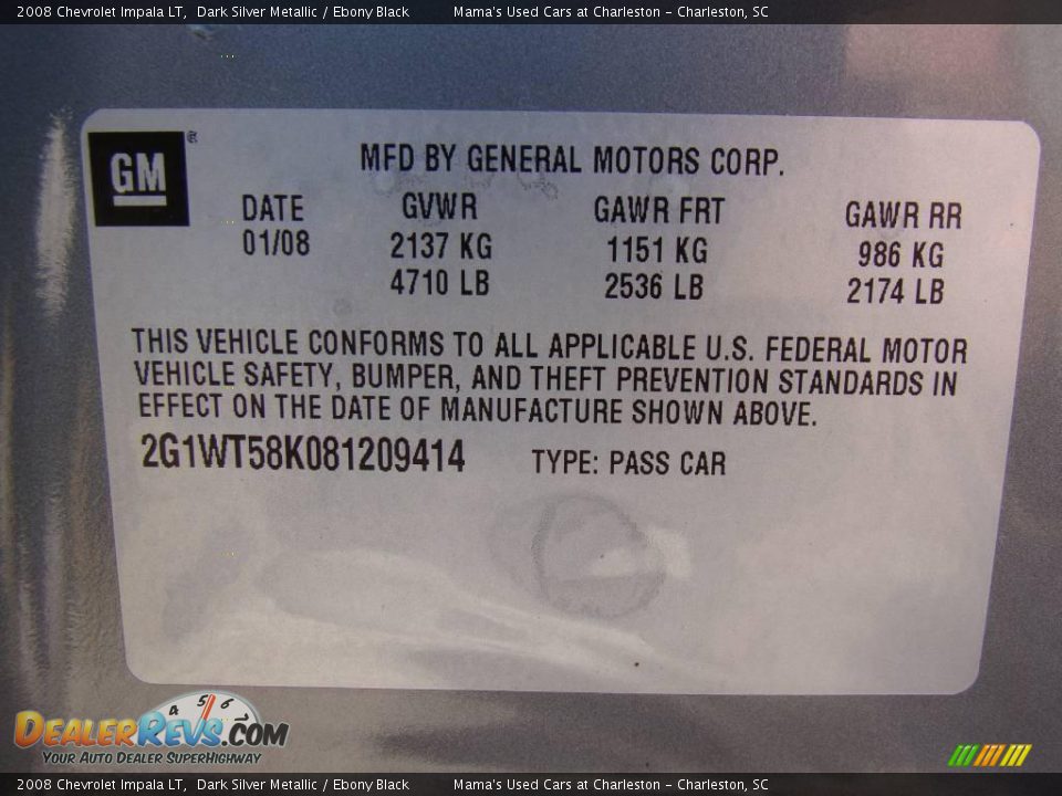2008 Chevrolet Impala LT Dark Silver Metallic / Ebony Black Photo #22