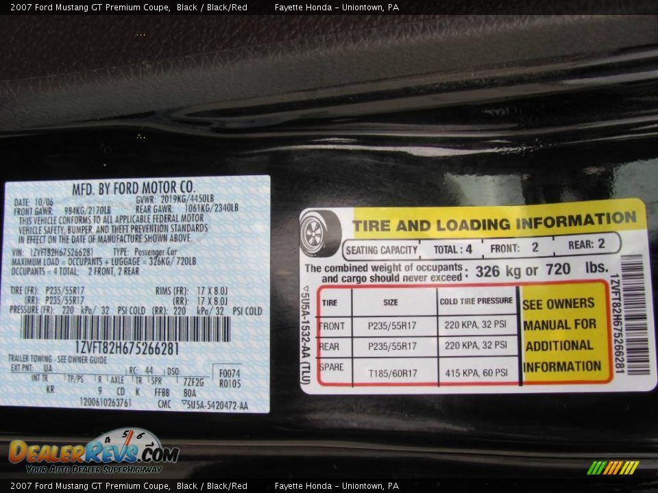 2007 Ford Mustang GT Premium Coupe Black / Black/Red Photo #20