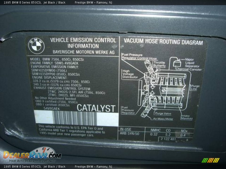 1995 BMW 8 Series 850CSi Jet Black / Black Photo #33