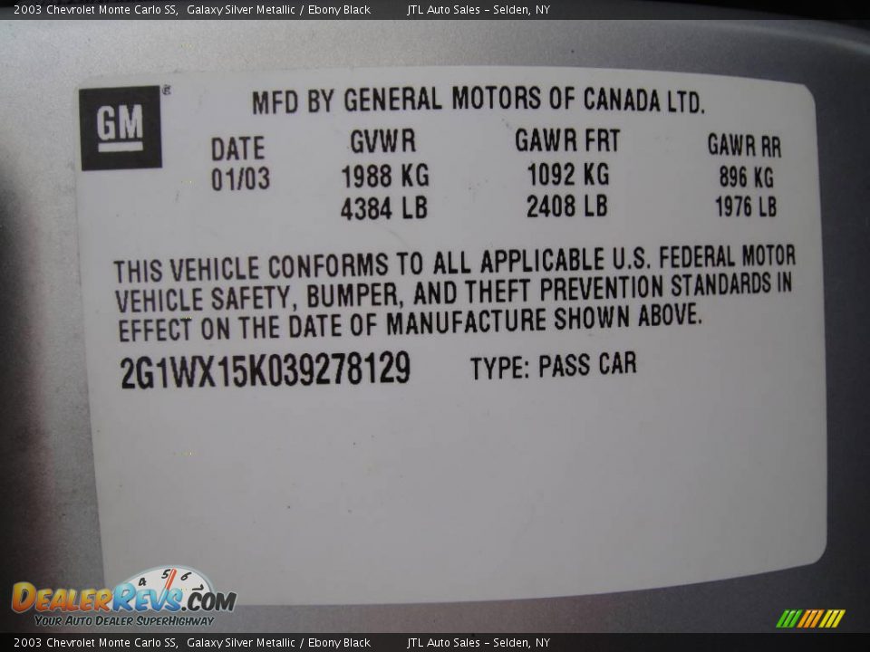 2003 Chevrolet Monte Carlo SS Galaxy Silver Metallic / Ebony Black Photo #17