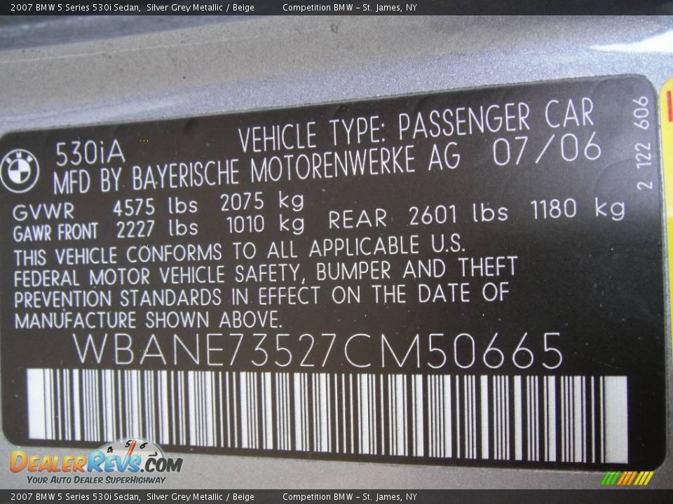 2007 BMW 5 Series 530i Sedan Silver Grey Metallic / Beige Photo #15