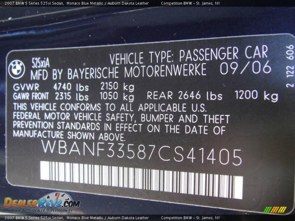 2007 BMW 5 Series 525xi Sedan Monaco Blue Metallic / Auburn Dakota Leather Photo #15