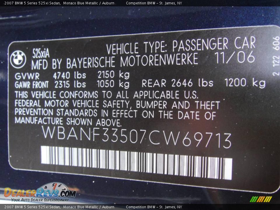 2007 BMW 5 Series 525xi Sedan Monaco Blue Metallic / Auburn Photo #16