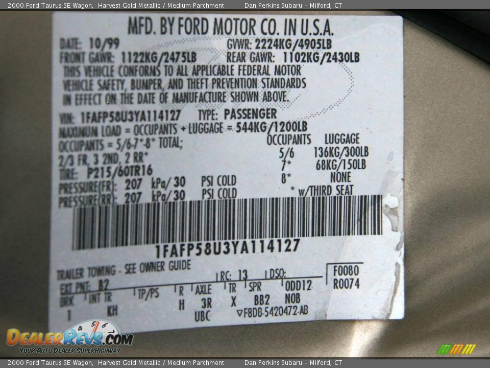 2000 Ford Taurus SE Wagon Harvest Gold Metallic / Medium Parchment Photo #24