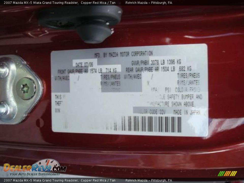 2007 Mazda MX-5 Miata Grand Touring Roadster Copper Red Mica / Tan Photo #19