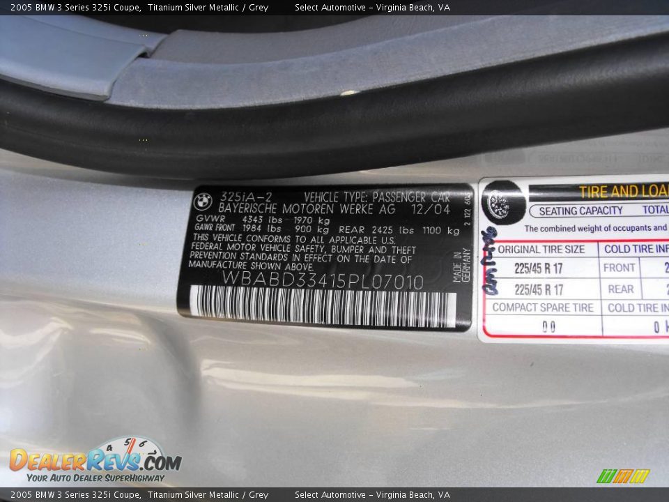 2005 BMW 3 Series 325i Coupe Titanium Silver Metallic / Grey Photo #19