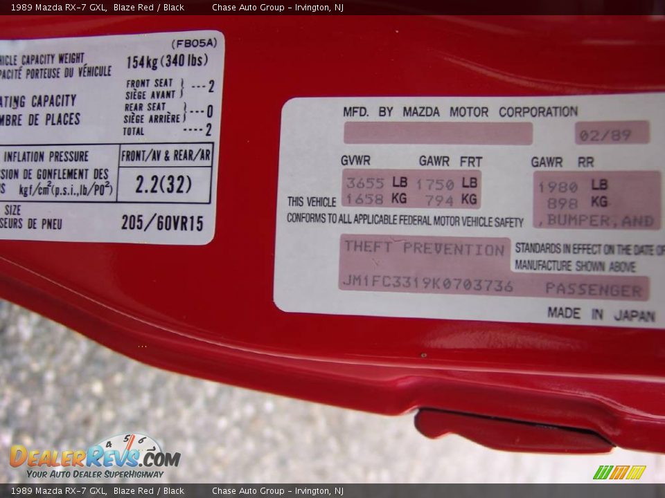 1989 Mazda RX-7 GXL Blaze Red / Black Photo #33