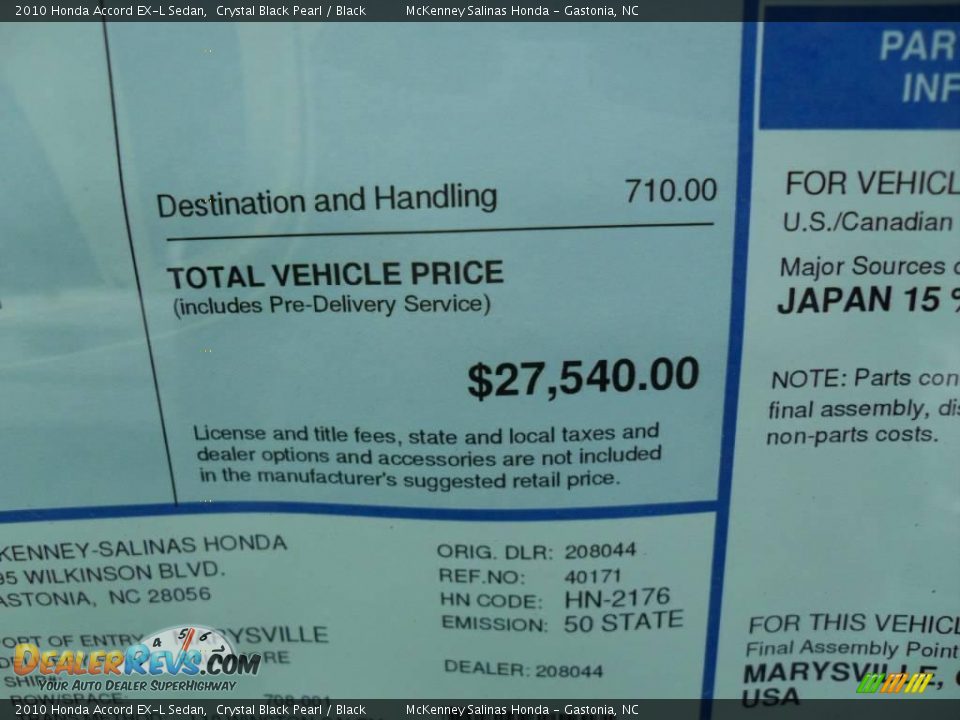 2010 Honda Accord EX-L Sedan Crystal Black Pearl / Black Photo #11