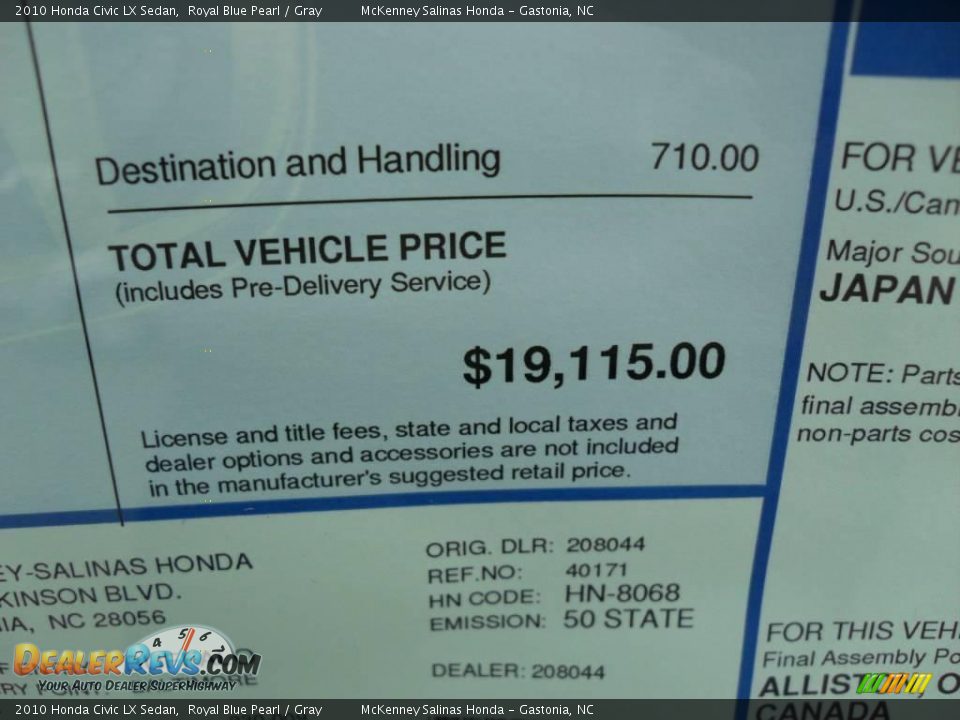 2010 Honda Civic LX Sedan Royal Blue Pearl / Gray Photo #10