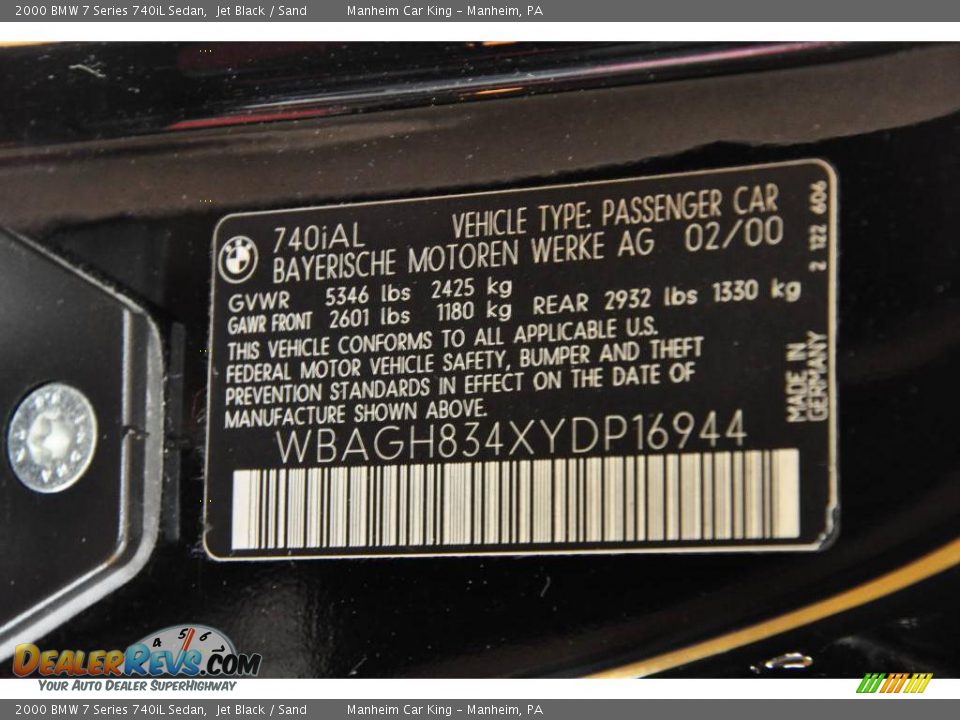 2000 BMW 7 Series 740iL Sedan Jet Black / Sand Photo #11