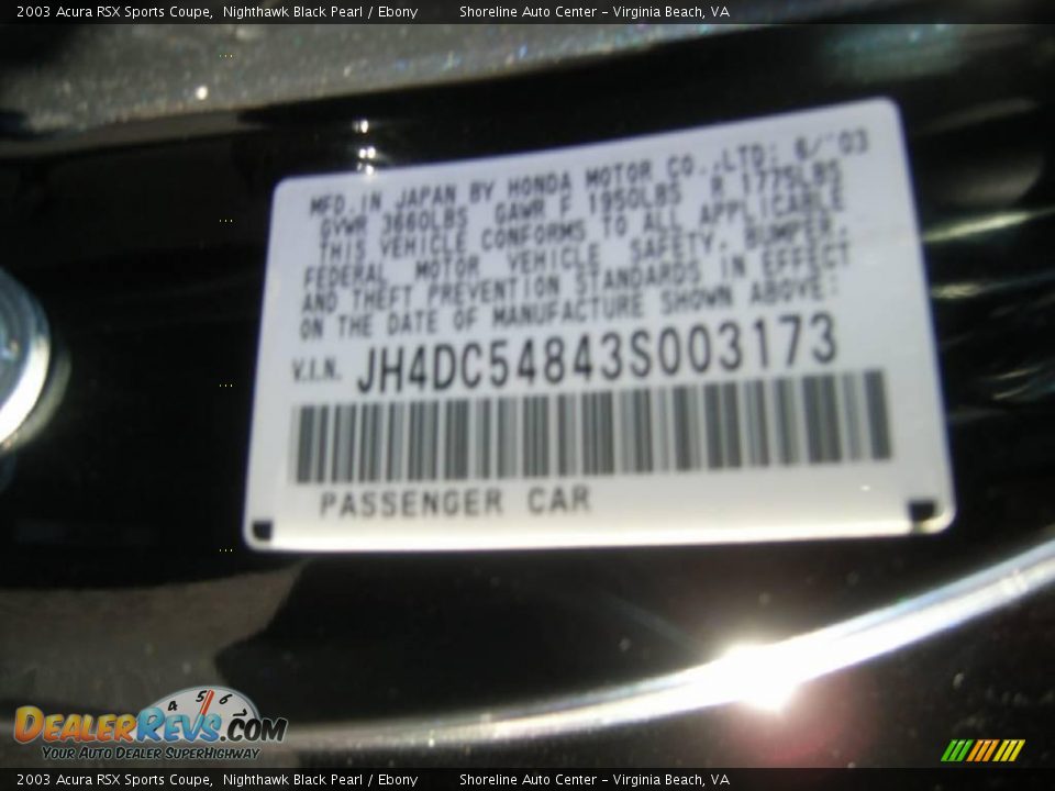 2003 Acura RSX Sports Coupe Nighthawk Black Pearl / Ebony Photo #22