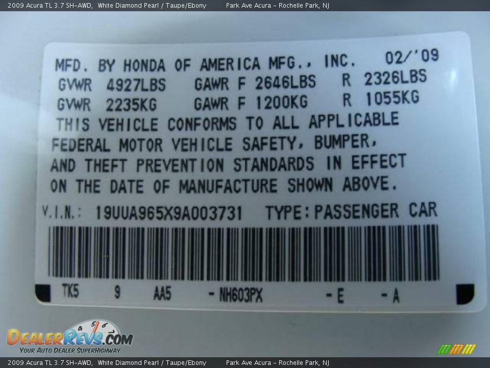 2009 Acura TL 3.7 SH-AWD White Diamond Pearl / Taupe/Ebony Photo #26