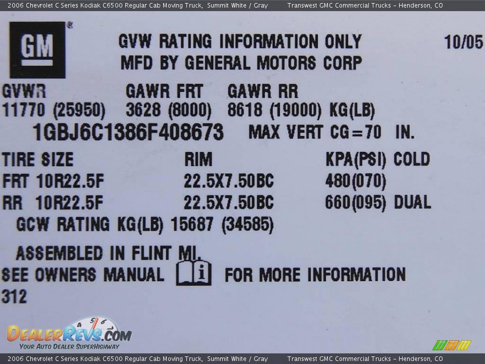 2006 Chevrolet C Series Kodiak C6500 Regular Cab Moving Truck Summit White / Gray Photo #27