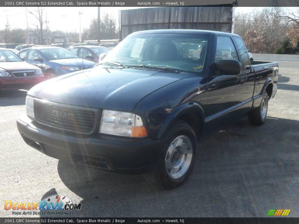 2001 GMC Sonoma SLS Extended Cab Space Blue Metallic / Beige Photo #2