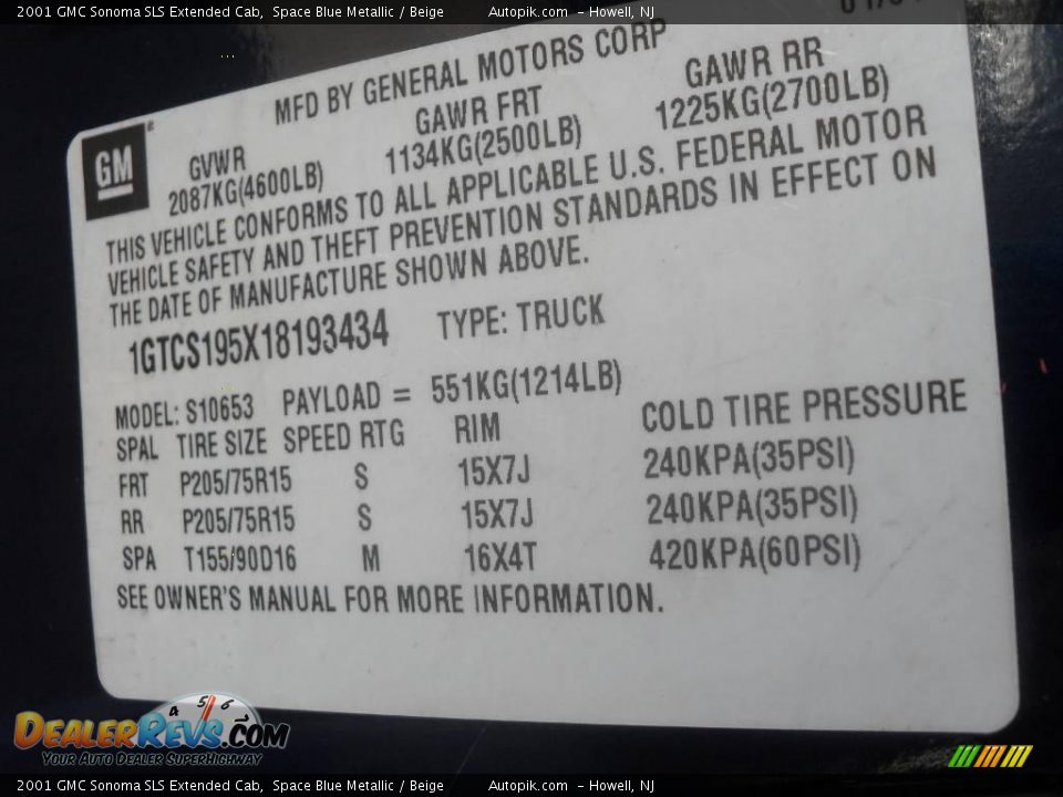 2001 GMC Sonoma SLS Extended Cab Space Blue Metallic / Beige Photo #16