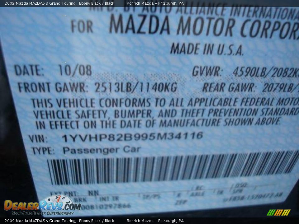 2009 Mazda MAZDA6 s Grand Touring Ebony Black / Black Photo #19