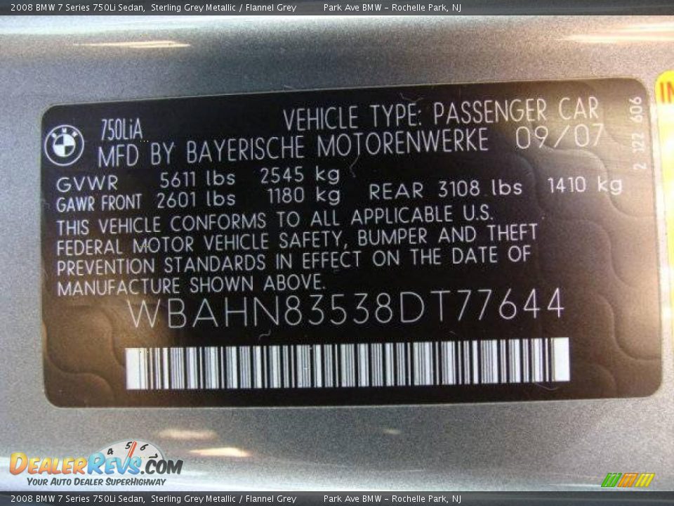 2008 BMW 7 Series 750Li Sedan Sterling Grey Metallic / Flannel Grey Photo #26