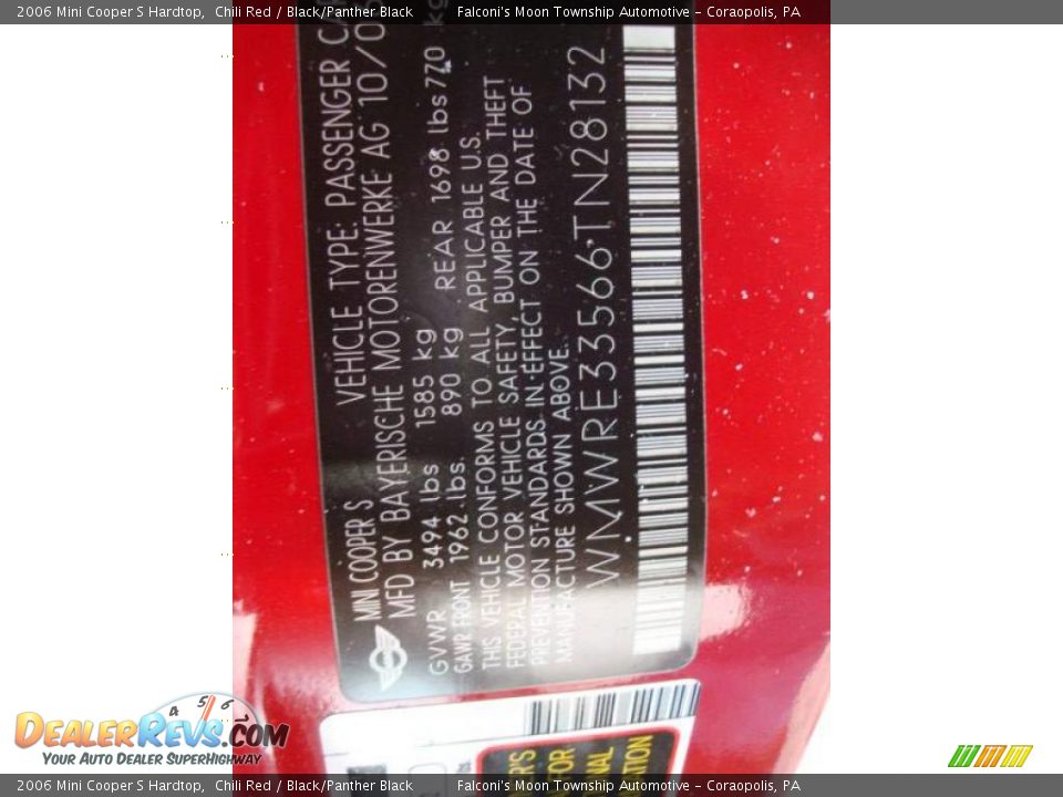 2006 Mini Cooper S Hardtop Chili Red / Black/Panther Black Photo #14