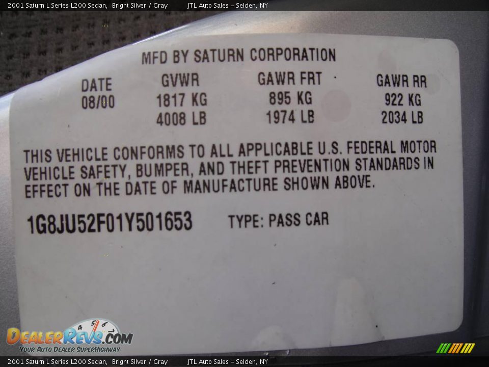 2001 Saturn L Series L200 Sedan Bright Silver / Gray Photo #17