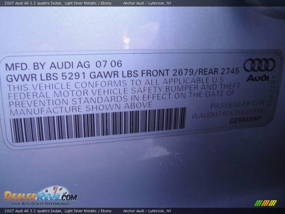 2007 Audi A6 3.2 quattro Sedan Light Silver Metallic / Ebony Photo #15