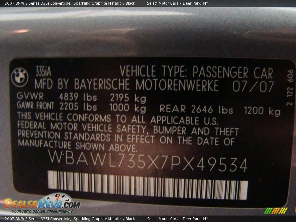 2007 BMW 3 Series 335i Convertible Sparkling Graphite Metallic / Black Photo #16