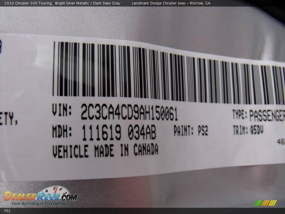 Chrysler Color Code PS2 Bright Silver Metallic