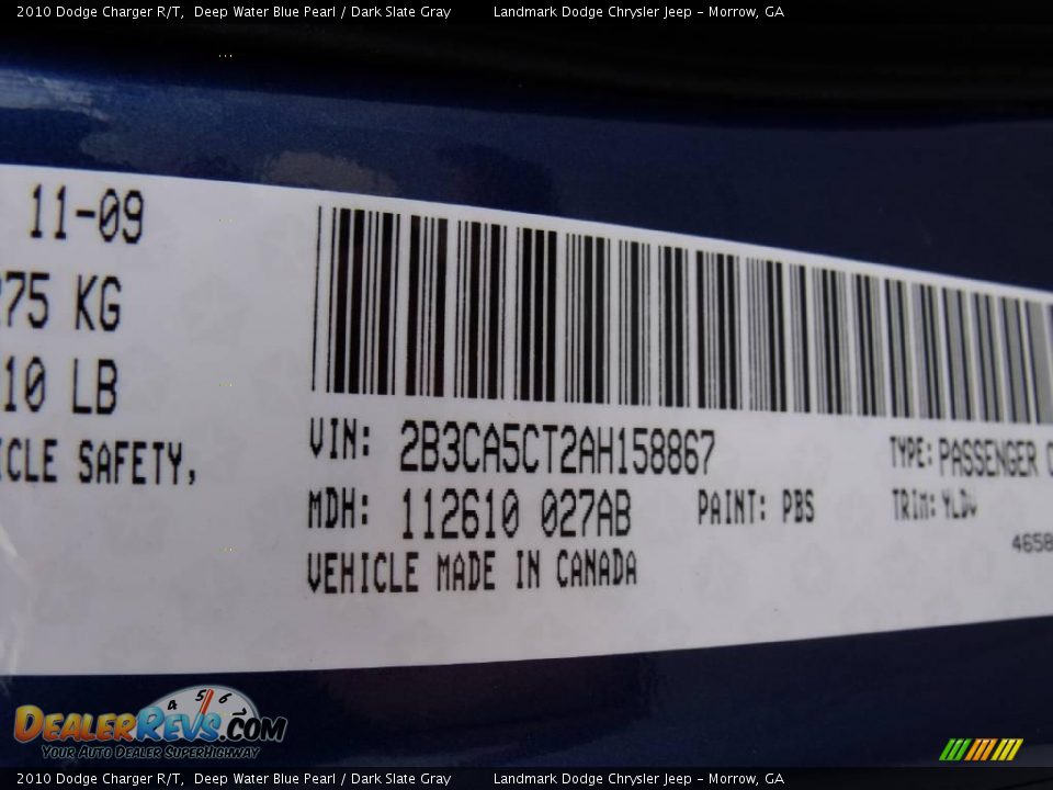 2010 Dodge Charger R/T Deep Water Blue Pearl / Dark Slate Gray Photo #16
