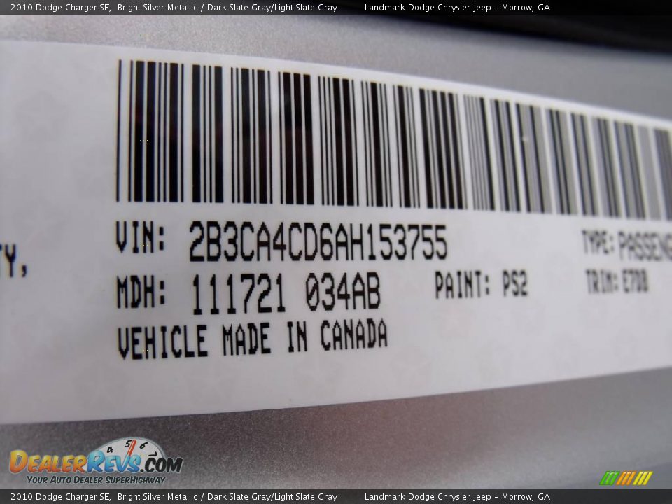 2010 Dodge Charger SE Bright Silver Metallic / Dark Slate Gray/Light Slate Gray Photo #14