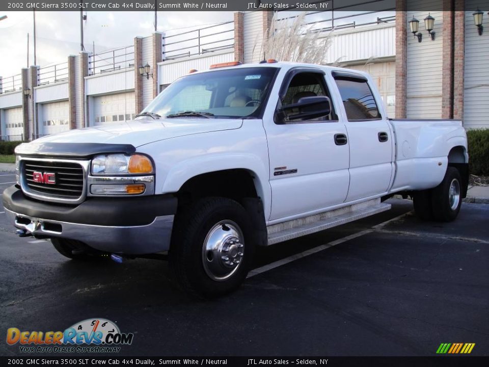 2002 GMC Sierra 3500 SLT Crew Cab 4x4 Dually Summit White / Neutral Photo #1