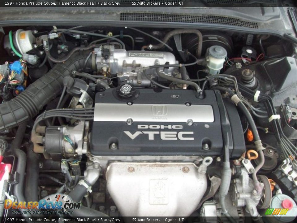 1997 Honda Prelude Coupe Flamenco Black Pearl / Black/Grey Photo #14