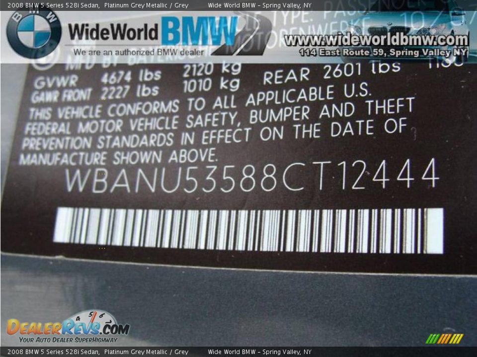 2008 BMW 5 Series 528i Sedan Platinum Grey Metallic / Grey Photo #15