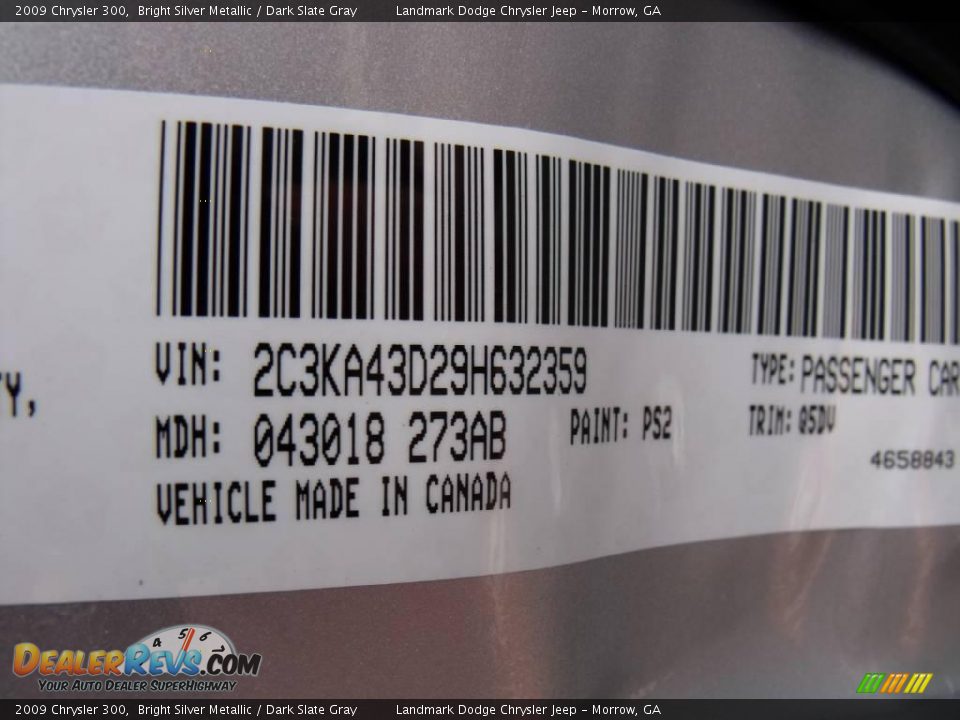 2009 Chrysler 300 Bright Silver Metallic / Dark Slate Gray Photo #15