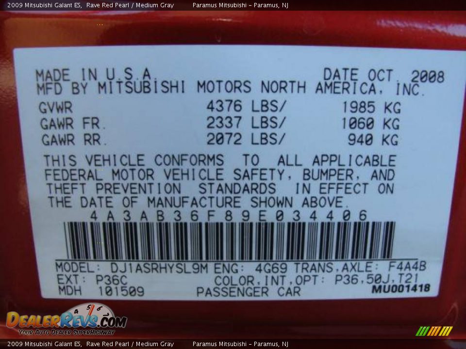 2009 Mitsubishi Galant ES Rave Red Pearl / Medium Gray Photo #16