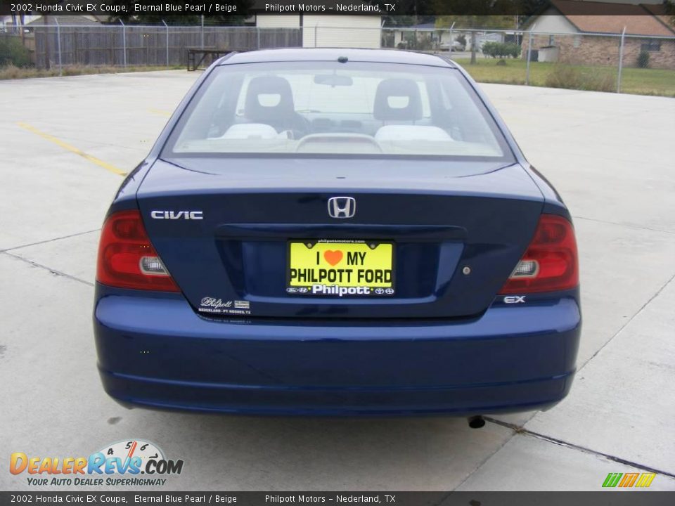 2002 Honda Civic EX Coupe Eternal Blue Pearl / Beige Photo #4