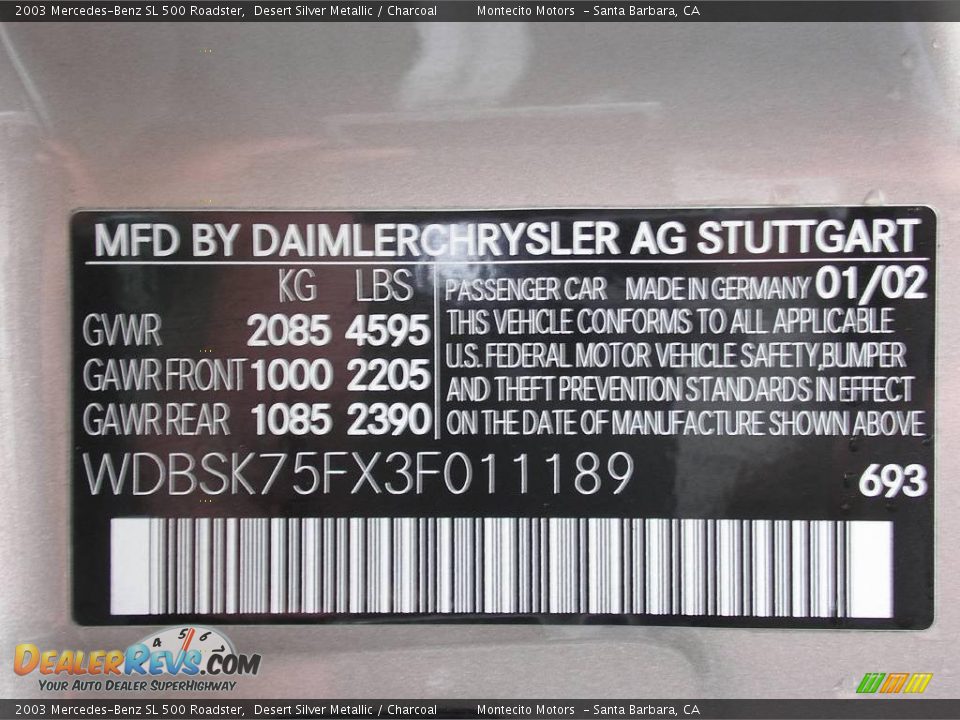2003 Mercedes-Benz SL 500 Roadster Desert Silver Metallic / Charcoal Photo #10
