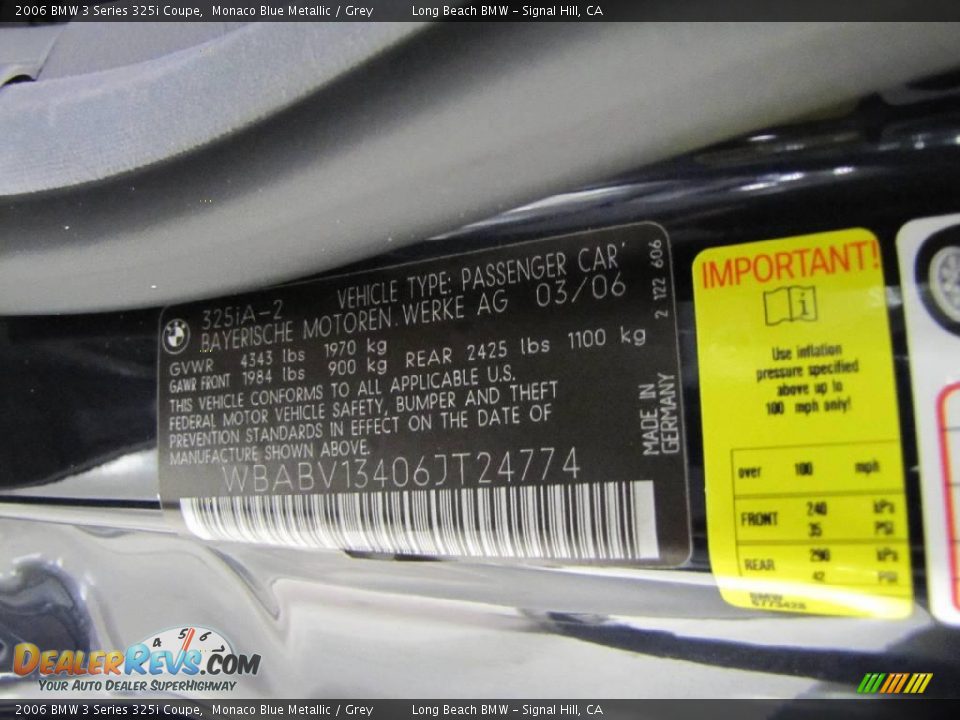 2006 BMW 3 Series 325i Coupe Monaco Blue Metallic / Grey Photo #13