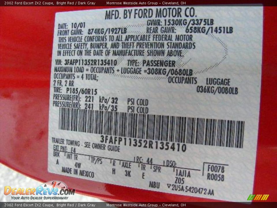 2002 Ford Escort ZX2 Coupe Bright Red / Dark Gray Photo #29