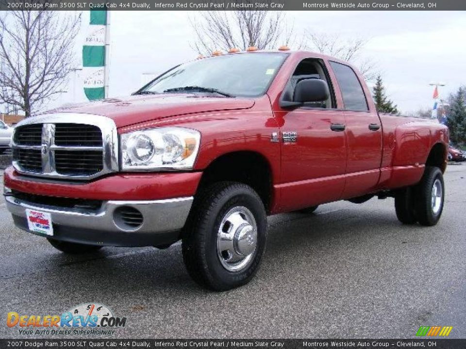 2007 Dodge Ram 3500 SLT Quad Cab 4x4 Dually Inferno Red Crystal Pearl / Medium Slate Gray Photo #1
